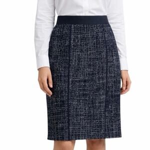 Halogen Black White Wool Blend Tweed Pencil Skirt Women's Size 14P Office